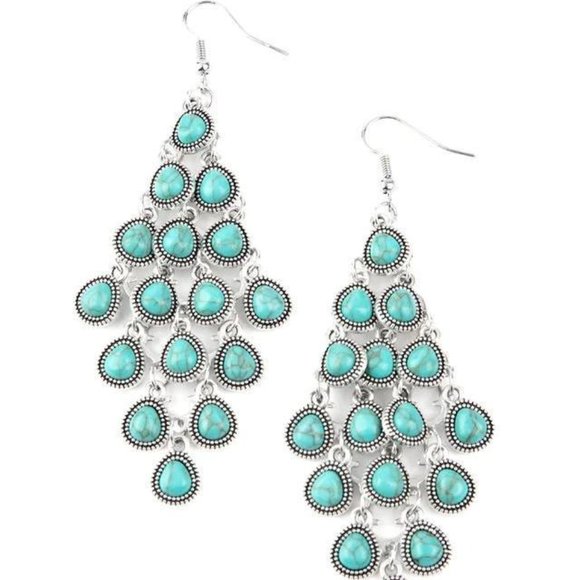 Earrings, Silver frame, Turquoise - Picture 2 of 2